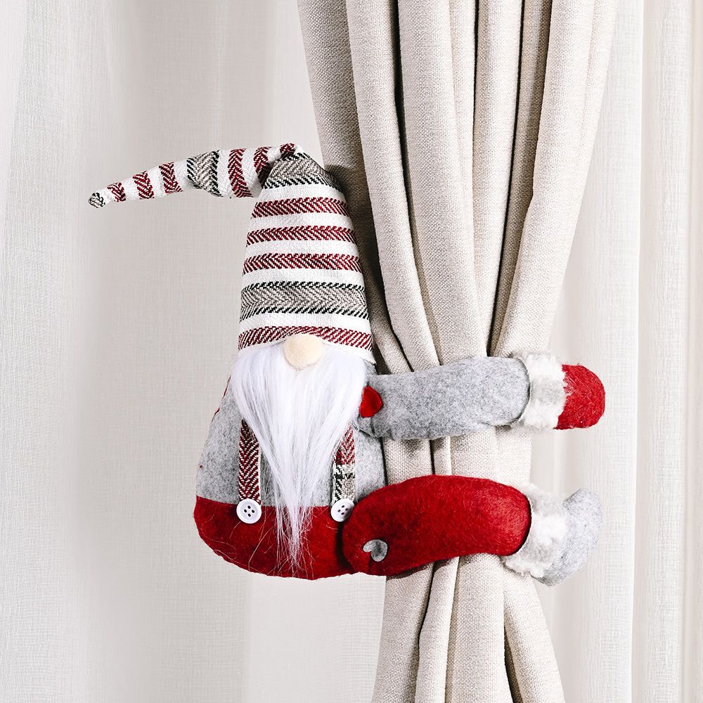 Supporto per tenda di Babbo Natale con cappello a righe e barba lunga - Decorazione natalizia per porte e finestre_voghion.com