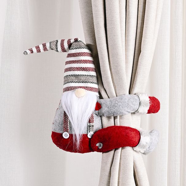 Supporto per tenda di Babbo Natale con cappello a righe e barba lunga - Decorazione natalizia per porte e finestre_voghion.com