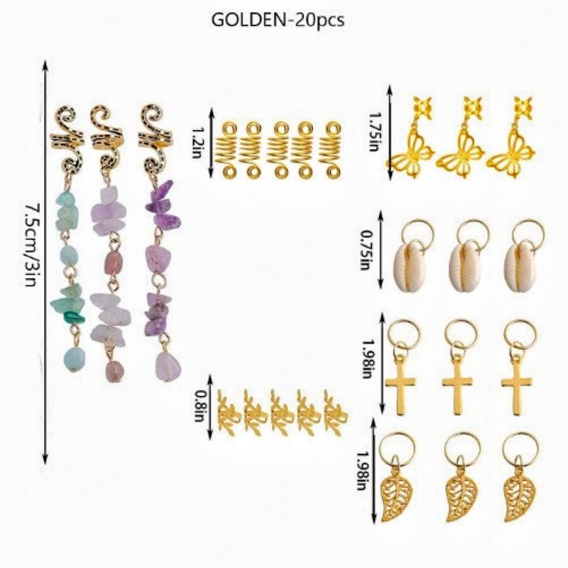 Unique Natural Stone S-shaped Hair Rings, Dreadlock Metal Open Braiding Clips_voghion.com