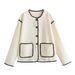 Women's 2023 autumn new lazy style round neck loose four-color contrasting woolen coat_voghion.com