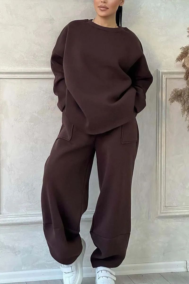 Abbigliamento da donna autunno e inverno casual ampio scollo rotondo maniche lunghe maglione pantaloni tuta_voghion.com
