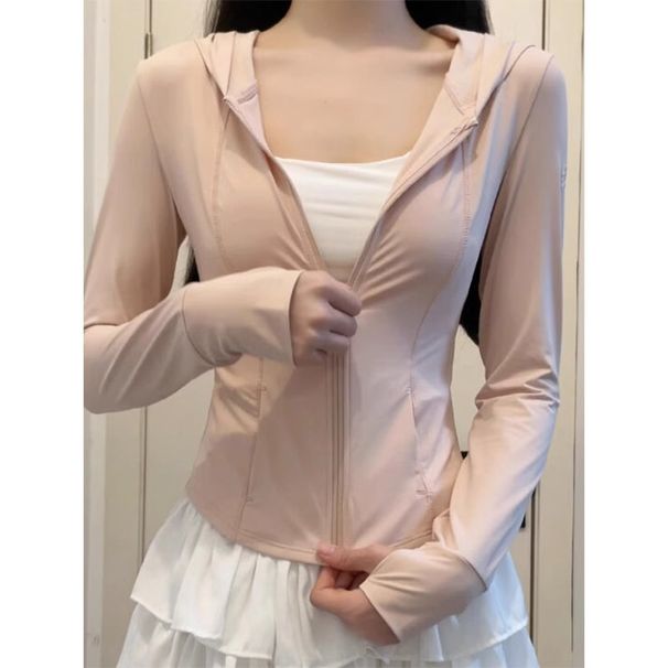 Giacca da sole in seta rosa ghiaccio per donna, giacca corta estiva sottile con protezione UV per esterni, vestibilità aderente_voghion.com