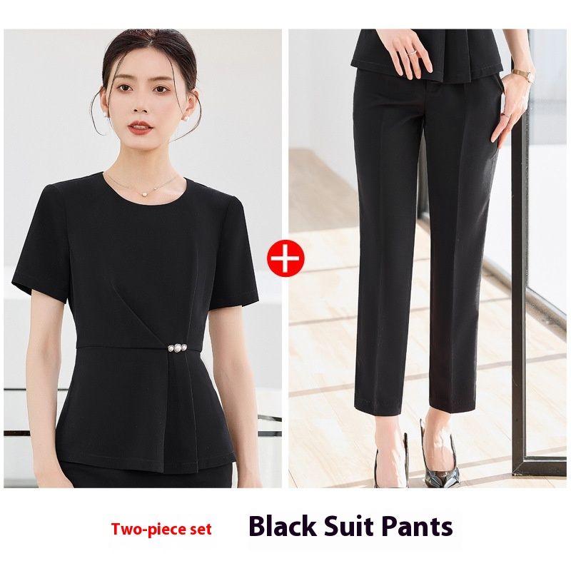 Blue Short Sleeved Professional Set For Women 2025 Summer New Thin Style Hotel Front Desk Reception Manager_voghion.com