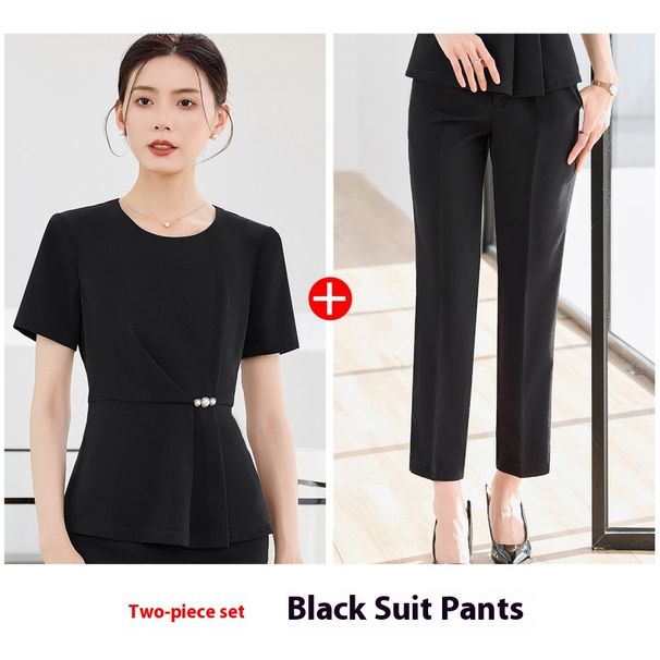 Blue Short Sleeved Professional Set For Women 2025 Summer New Thin Style Hotel Front Desk Reception Manager_voghion.com