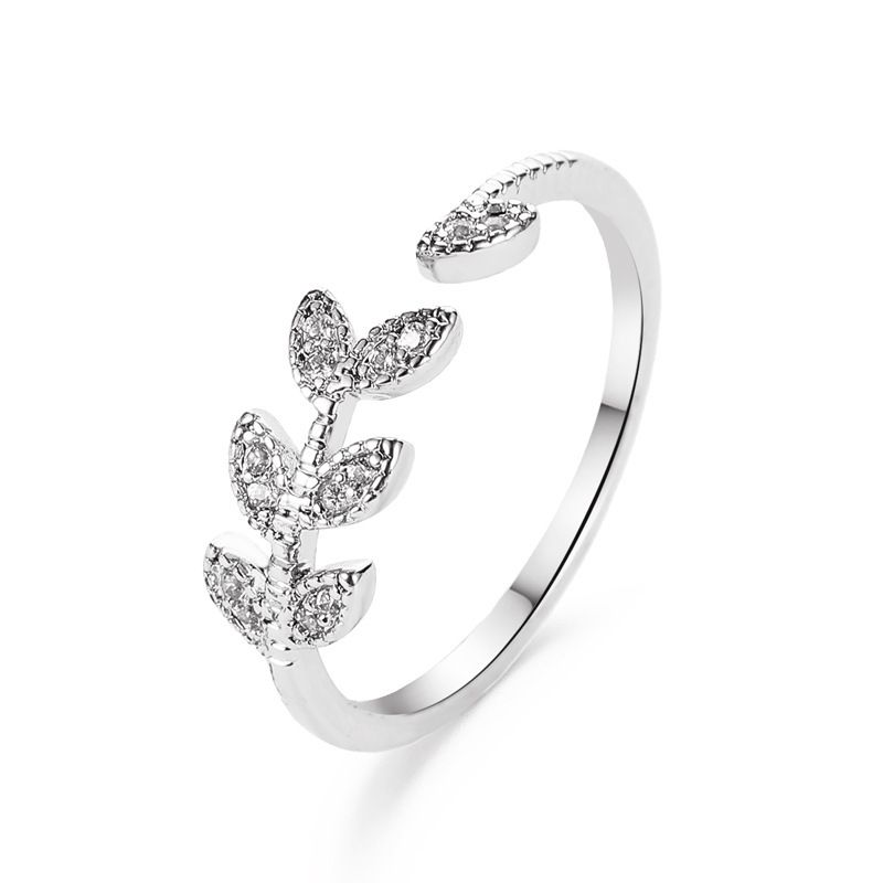Korean Style Fresh For Women, Artistic Student Open Index Finger Knuckle Ring, Simple Tree Leaf Zircon Single Ring_voghion.com