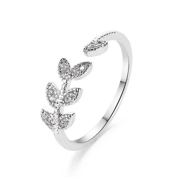 Korean Style Fresh For Women, Artistic Student Open Index Finger Knuckle Ring, Simple Tree Leaf Zircon Single Ring_voghion.com