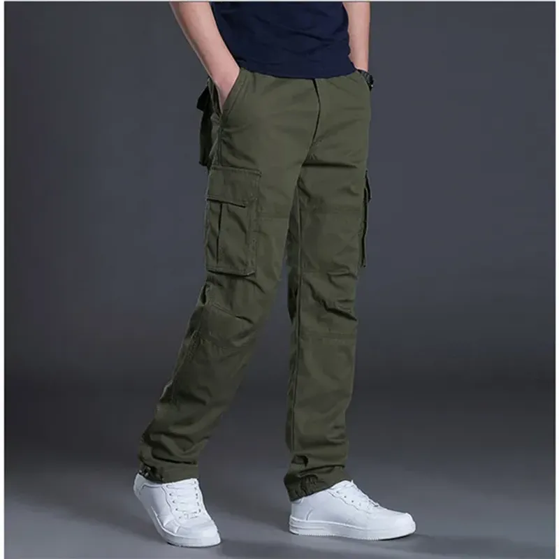 Spring Autumn Cargo Casual Mens Baggy Regular Cotton Trousers Male Combat Tactical Pants Multi Pockets_voghion.com