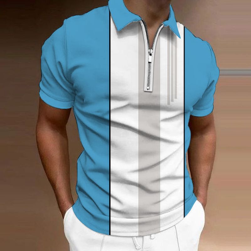 Herren-Polo-T-Shirt mit Sportdruck, 3D-Kurzarm, Reißverschluss, Sportbekleidung, lässige Herrenbekleidung_voghion.com