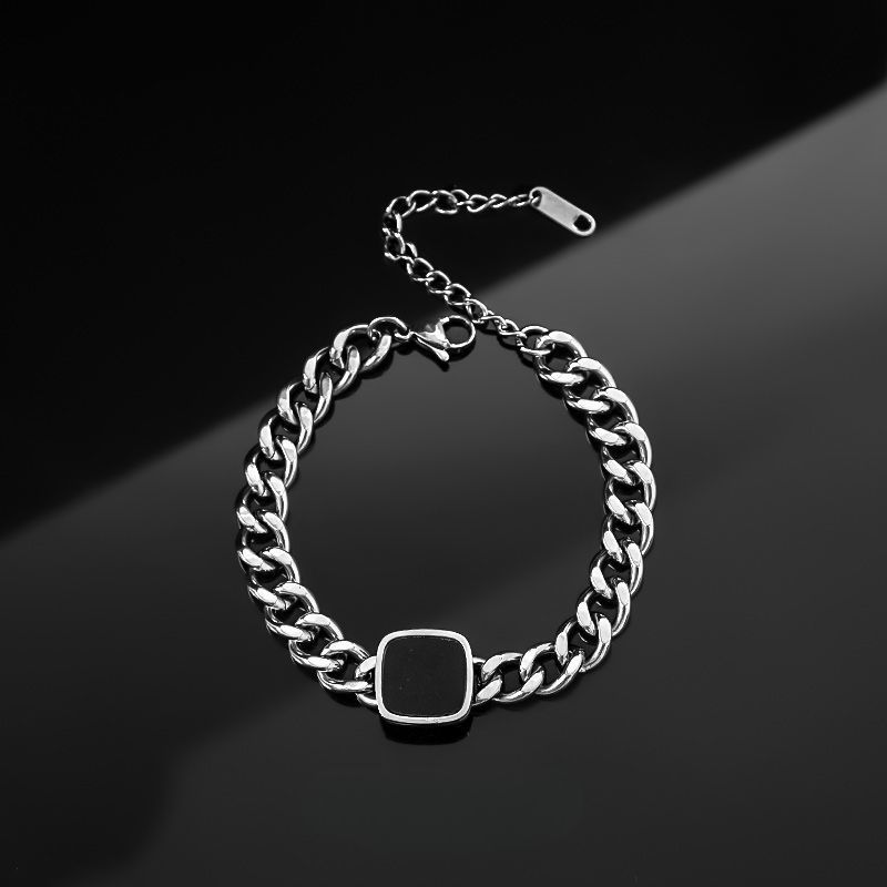 Square Cuban Bracelet For Men Titanium Steel Non-Fading Trendy Versatile Niche Hip-Hop Punk Bold Necklace_voghion.com
