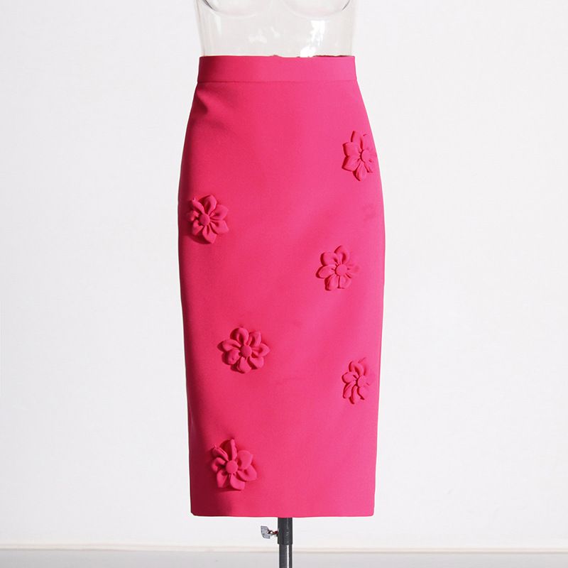 Női ruházat, háromdimenziós, virágos, csípőre vágott, középhosszú szoknya, 2024-es nyári új, egyszínű, magas derekú, középhosszú szoknya nőknek_voghion.com