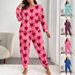 Sömnkläder för kvinnor Pyjamas Stor storlek Enaxel långärmade byxor Hjärttryckta Hemkläder Kostymer_voghion.com
