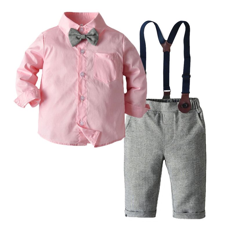 Baby clothes Children's clothing Children's pink long-sleeved shirt suspenders suit children's suit_voghion.com