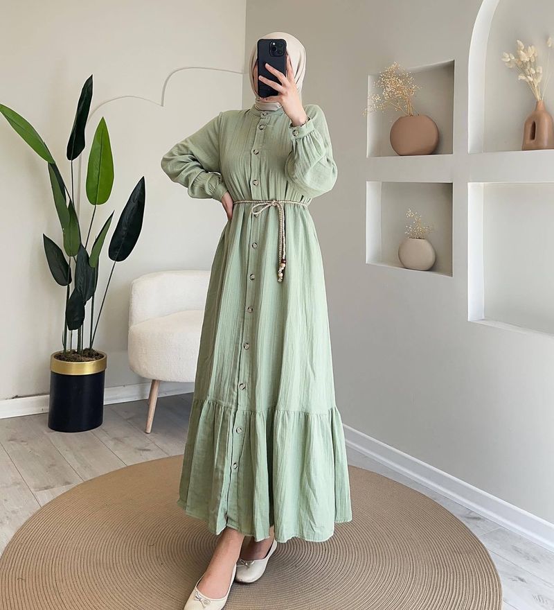 Fashionable long skirt Muslim women's clothing strap design sense dress_voghion.com