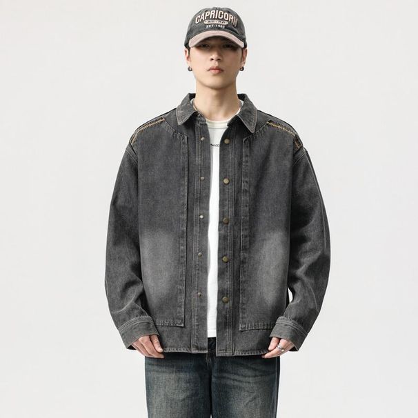 Amerikanisches High-End-Retro-Washed-Detroit-Tooling-Jeanshemd Herren 2024 Frühling und Herbst Lose Langarmhemdjacke_voghion.com