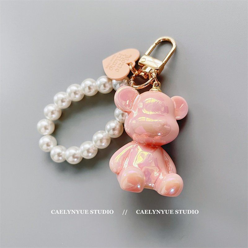Portachiavi con ciondolo a forma di cuore di perla squisito e colorato orso violento, creativo, in peluche, per zaino e auto, alla moda._voghion.com