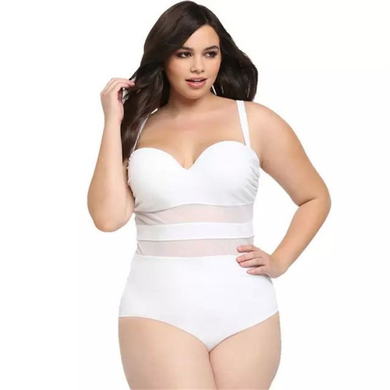 Large Size One Piece Swimsuit For Women - Backless Mesh Bikini With Steel Support, Plus Size Swimwear, Solid Color Design_voghion.com
