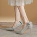 2024 nuove scarpe tacco alto con fiocco in cristallo francese di vendita calda, banchetti in stile celebrità mostrano scarpe da damigella d'onore con paillettes_voghion.com