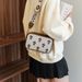 Shoulder Bag, Genuine Wide Shoulder Strap Embroidered Canvas and Leather One-shoulder Crossbody Small Square Bag, Large Capacity._voghion.com
