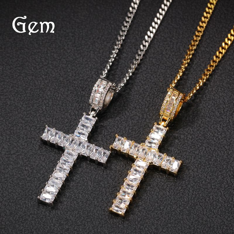 Nuova collana con ciondolo a croce in zirconia cubica intarsiata placcata in oro, semplice e classica, gioielli di moda_voghion.com