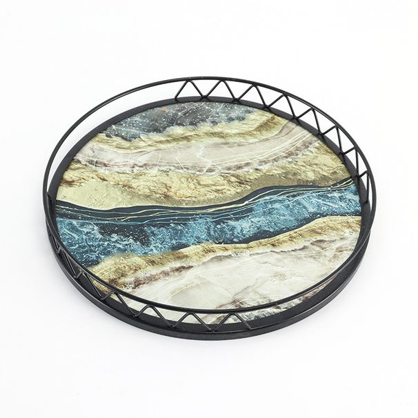 Vassoio portaoggetti rotondo con motivo marmorizzato - Contenitore di lusso per cosmetici per bagno e lavabo (multiuso, elegante decorazione per la casa)_voghion.com