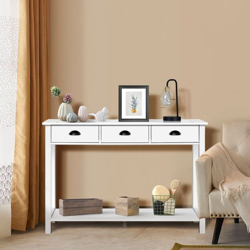 Wooden Console Table With 3 Drawers And 2-Tier Shelves_voghion.com