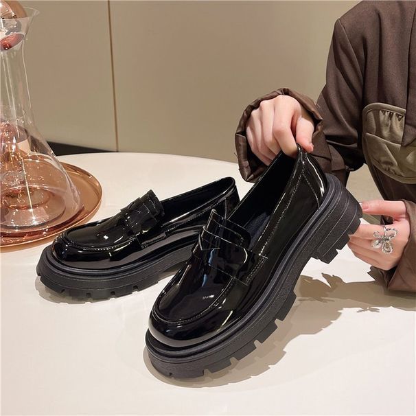 Black Small Leather Shoes Women's British Style Spring And Autumn Retro Height Increasing Summer Shoes_voghion.com