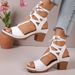 Plus Size Chunky Heel Spring Summer New Hollow Peep Toe Flower Buckle Casual Women's Sandals Strappy_voghion.com