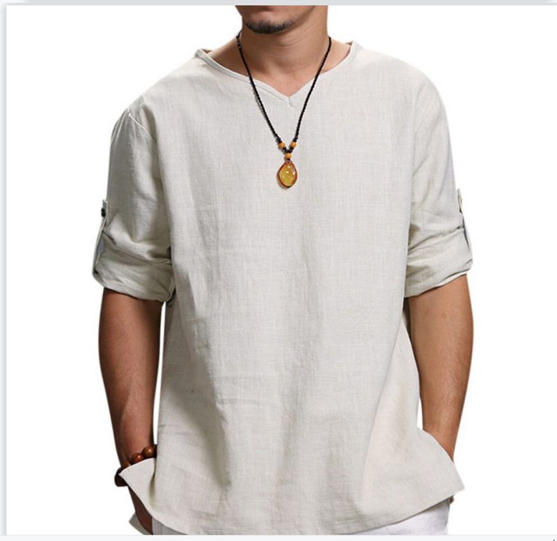Chemise en lin pour hommes, respirante, confortable, couleur unie, manches longues, ample, chemisier décontracté, chemise hawaïenne, Camisa Masculina 2025_voghion.com
