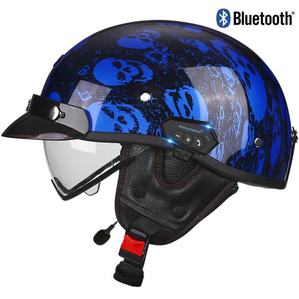 3C Certified Retro Bluetooth Motorcycle Helmet – Vintage Half Helmet With Built-in Speaker & Mic – Cruiser Open Face Helmet For Men & Women_voghion.com