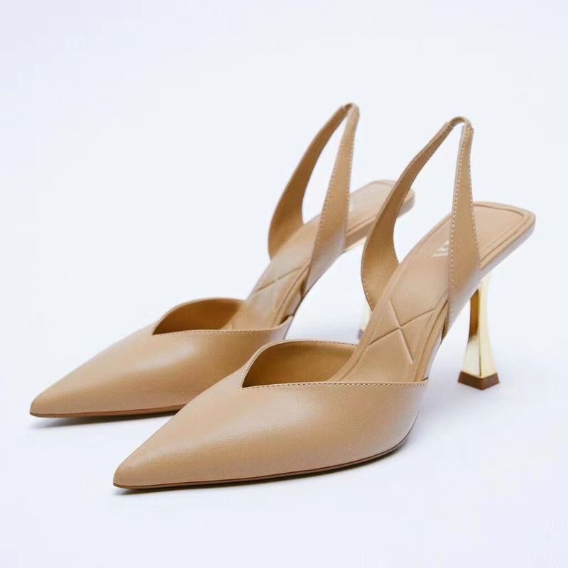 p10 ZA produse noi de toamnă pantofi pentru femei culoare naturală metalică slingback tocuri înalte elegante 122358101110_voghion.com