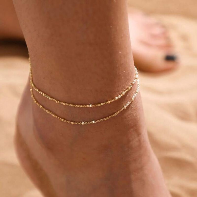 Bohemian Beach Style High-end Double Layer Stacked Anklet Foot Jewelry Accessories_voghion.com