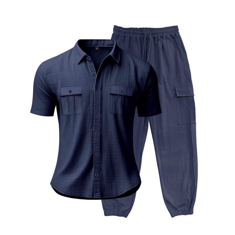 Pantaloni sportivi casual da uomo, larghi e di alta qualità, stile hip-hop, da lavoro, da spiaggia, in lino, a maniche corte_voghion.com