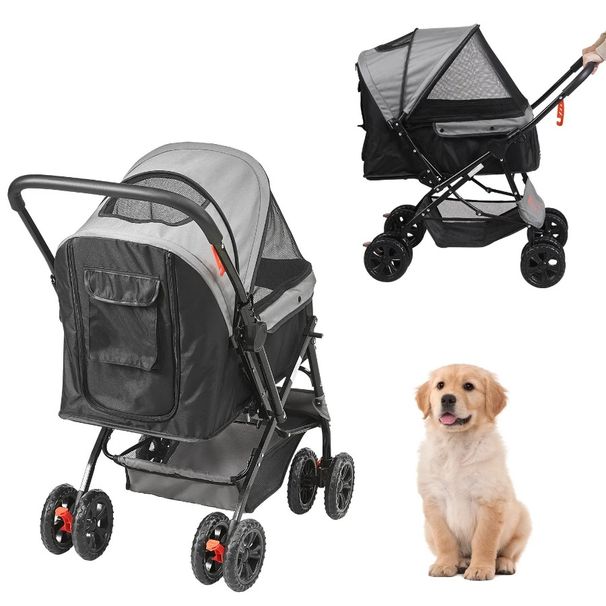 Weight Rotate Handlebar With Capacity 44lbs Brakes Stroller Wheels Stroller Puppy B Dog Stroller Reversible Storage Pet With 4_voghion.com