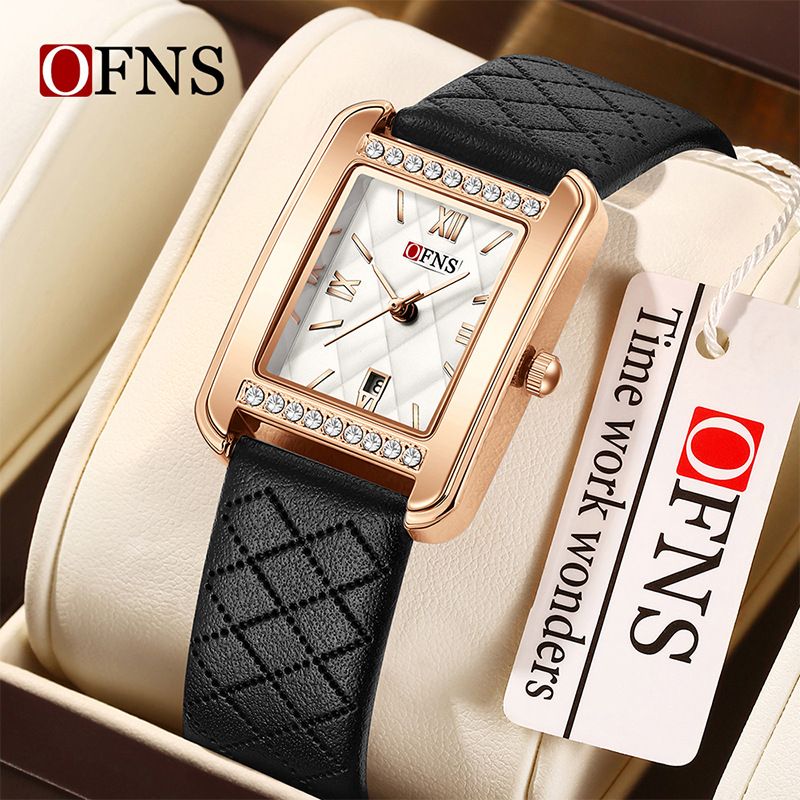 Women's Elegant Square Diamond Roman Numeral Quartz Watch With Date Display, Water Resistant, Stainless Steel Or Leather Strap_voghion.com