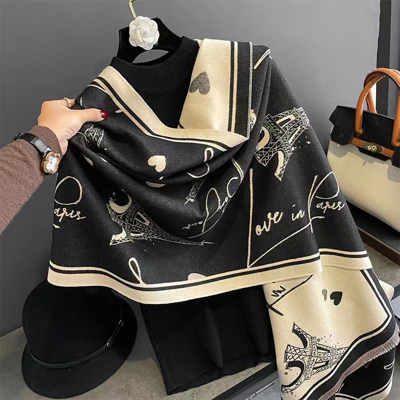 Khaki Women's Winter Korean Edition Versatile High end Warm Shawl, New Office Dual Use Scarf_voghion.com