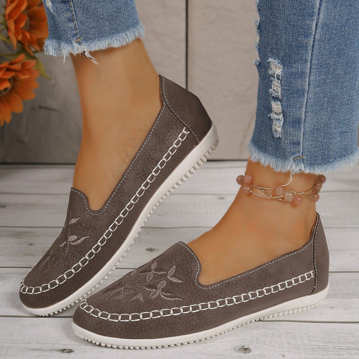 Damenschuhe Freizeitschuhe Große Größe Runde Zehen Flache Schuhe mit niedrigem Absatz_voghion.com