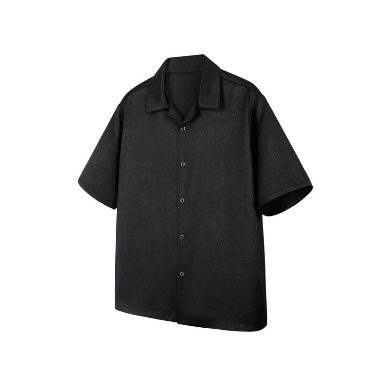 Camicia casual a maniche corte con colletto cubano, in seta ghiacciata di alta qualità, con drappeggio opaco, estiva da uomo_voghion.com