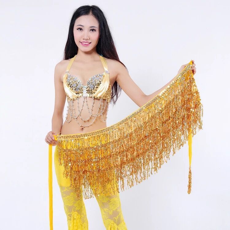 Bauchkette Neue Pailletten Vierlagiger Quastengürtel Indischer Tanz Performance Praxis Krawatte Hüftrock Taillenschal_voghion.com