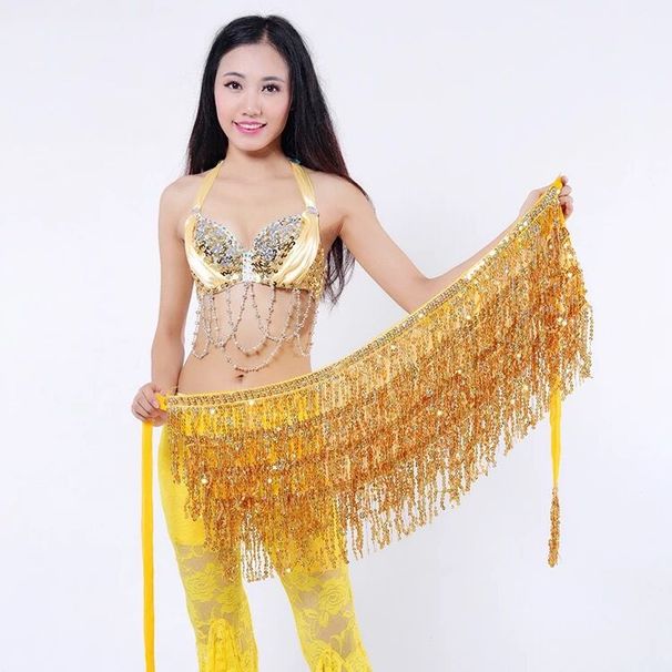Bauchkette Neue Pailletten Vierlagiger Quastengürtel Indischer Tanz Performance Praxis Krawatte Hüftrock Taillenschal_voghion.com