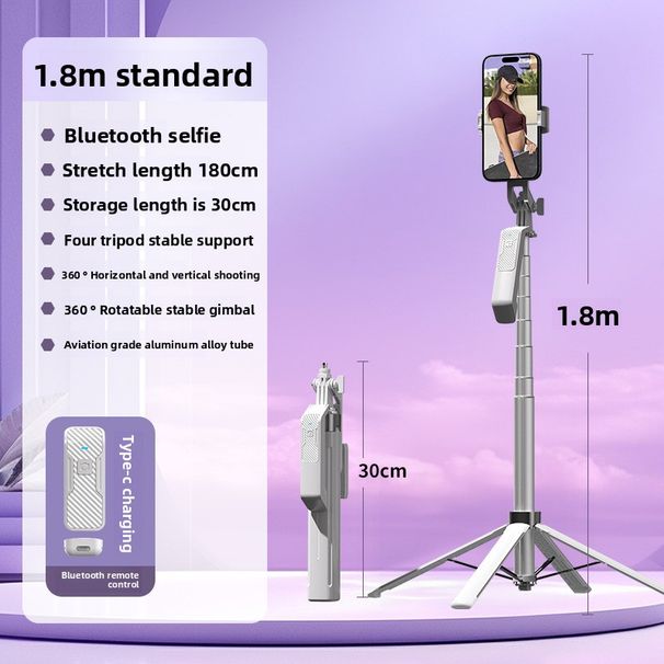 Perche à selfie pour téléphone, nouveau modèle 2023, chargement de type C, télécommande Bluetooth, stabilisateur, ouverture en un clic, support à quatre pieds_voghion.com