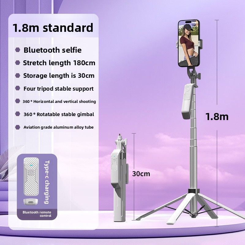 2023 New Model Phone Selfie Stick Type-C Charging Bluetooth Remote Control Stabilizer One-Click Open Four-Legged Stand_voghion.com
