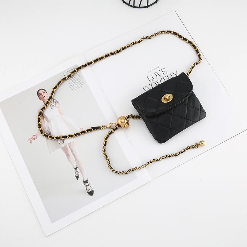 Nuevo Producto, pequeño bolso de cadena con bola dorada para la cintura, estilo francés, pequeño bolso con cinturón rombal para mujer, mini bolso bandolera con cadena ligero_voghion.com