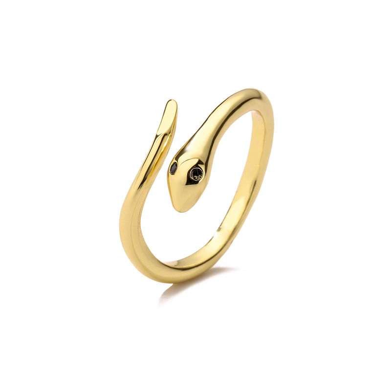 Anello aperto a forma di serpente con micro pavé di zirconi in rame HECHENG, placcato in oro vero, stile di conservazione del colore_voghion.com