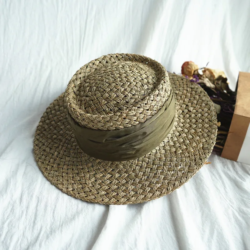 Fashion Fashion French Retro Flat Top Wide Brim Ribbon Women Summer Elegant Girl Sunshade Holiday Beach Cap Sun Protection Straw_voghion.com