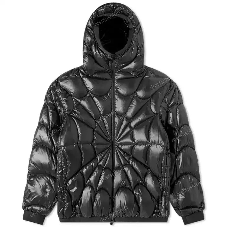 Warm Jacket Mens Insuled Winter With Spider Web Design, 90% White Down Fill, Thicker Casual Outerwear - Male Puffer_voghion.com