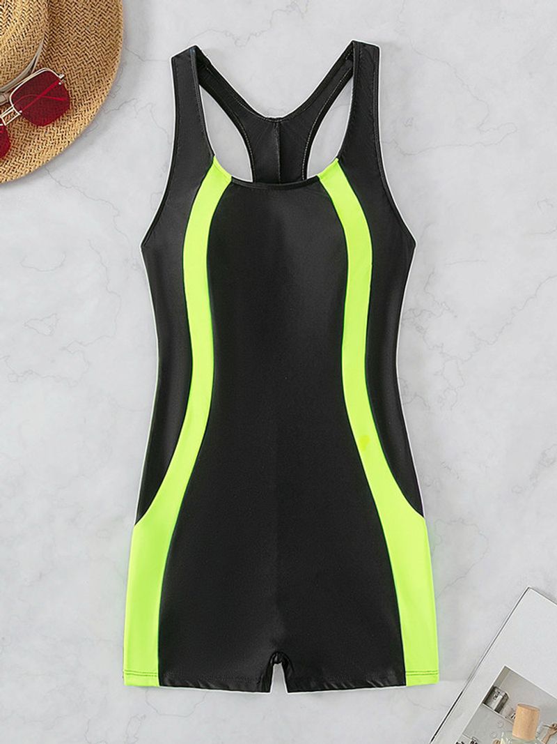 One-Piece Suits New One Piece Contrast Color Swimsuit Boxer Sports Leisure Beautiful Back Swimsuit Beach Holiday Style_voghion.com