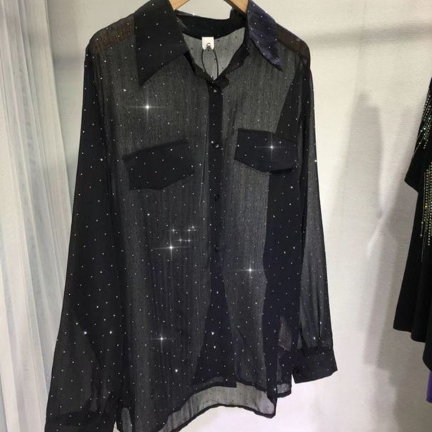 Abbigliamento da donna Camicia a diamante caldo resistente Camicia a maniche lunghe trasparente leggera e sottile da donna Camicia abbottonata sottile Camicia versatile con protezione solare_voghion.com