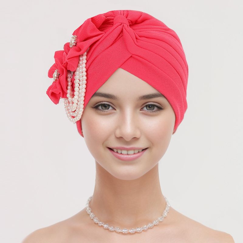 New Women's Flower Pearl Accessories Elegant Fashion Muslim Turban Hat Chemotherapy Hat Headscarf Hat_voghion.com