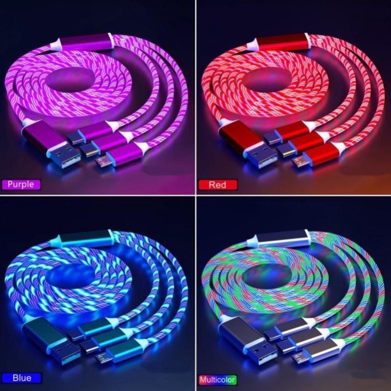 3 w 1 podświetlany kabel ładujący, wielodiodowy kabel ładujący, podświetlany kabel ładujący, 3-amperowy kabel USB, kompatybilny z większością smartfonów_voghion.com