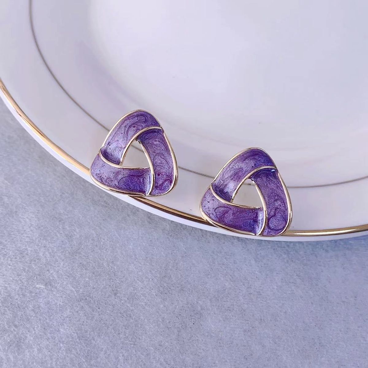 S Silver Needle French Purple Oil Drop Heart Sweet Light Luxury Socialite Circle Earrings Alloy Ear Jewelry_voghion.com